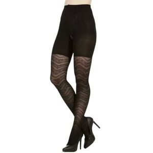 Spanx Assets Red Hot Label Black Textured Lace Zigzag Tights Smoothing Sz 4 D